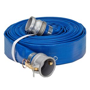 . PWMall-LF200ACEX50-2.0 x 50' Blue Lay Flat Water Discharge  Hose w/Cam & Groove Fittings