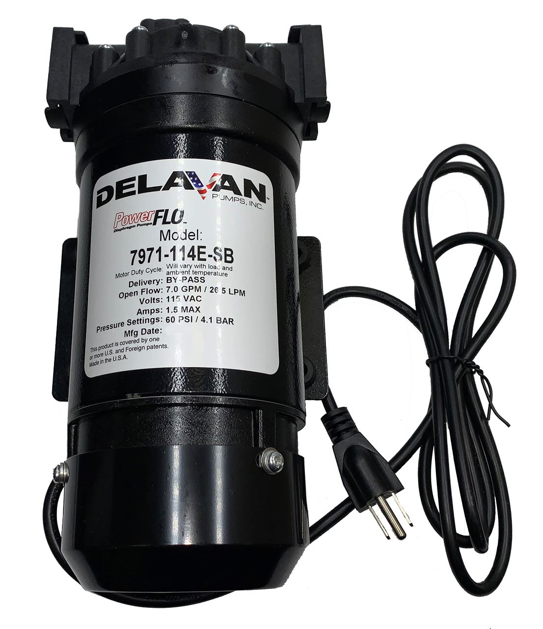 Delavan FB3 Diaphragm Pump 115/120V, 60PSI, 7.0GPM, BYP 3/4 Quick Attach