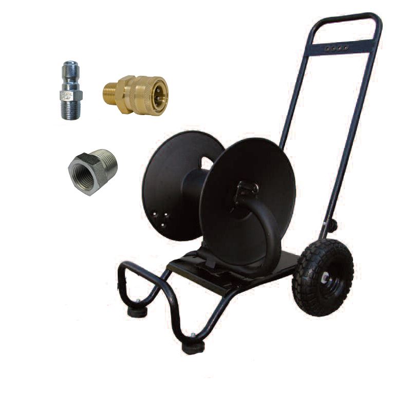 . PWMall-88.0255-Sewer Jetter Kit - HD Foot Valve, 200 x 1/4  Hose, Reel & Nozzles