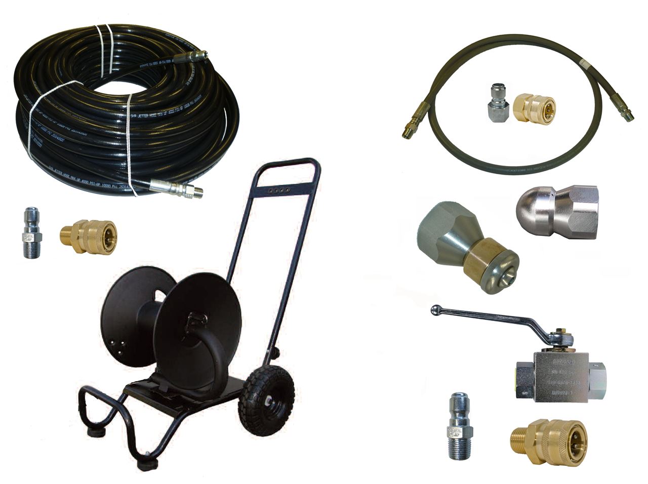 . PWMall-88.0270-Sewer Jetter Kit - Ball Valve, 150 x 3/8 Hose,  Reel & Nozzles