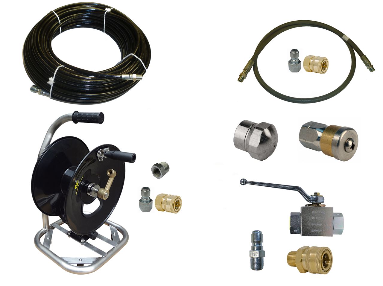 . PWMall-88.0273-Sewer Jetter Kit - Ball Valve, 100 x 1/8 Hose,  Reel & Nozzles